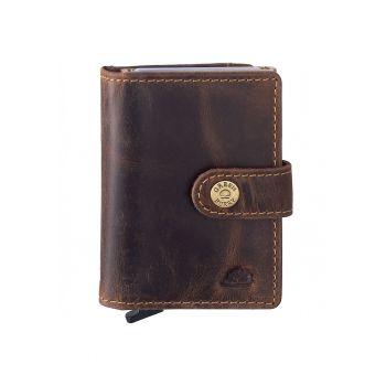 Portofel unisex piele naturala maro antichizat 7.5 x 10 x 3.5 cm - COIN 