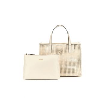 Set de geanta shoppe si etui cu aspect tesut Brigitta - Alb murdar