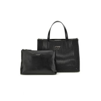 Set de geanta shoppe si etui cu aspect tesut Brigitta - Negru