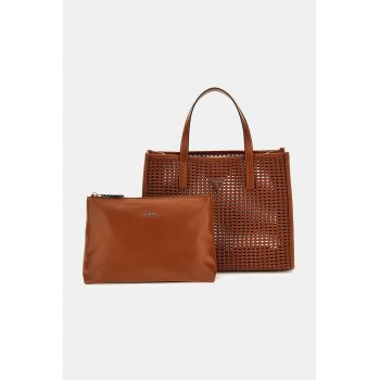 Set de geanta shoppe si etui cu aspect tesut Brigitta - Portocaliu stins