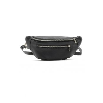 Borseta din piele cu buzunar frontal - Negru/Negru stins