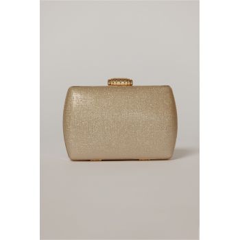 Clutch auriu din material textil stralucitor