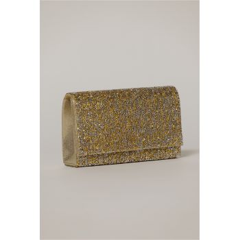 Clutch auriu dreptunghiular acoperit cu pietre stralucitoare