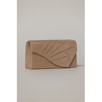 Clutch elegant rose cu pliuri si glitter