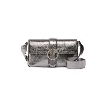 Geanta crossbody de piele cu aspect metalizat - Argintiu inchis