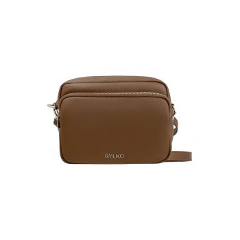 Geanta crossbody de piele cu bareta ajustabila - Maro inchis