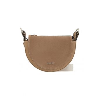 Geanta crossbody de piele cu bareta detasabila - Maro camel