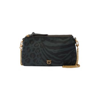 Geanta crossbody de piele cu bareta detasabila - Negru/Mint