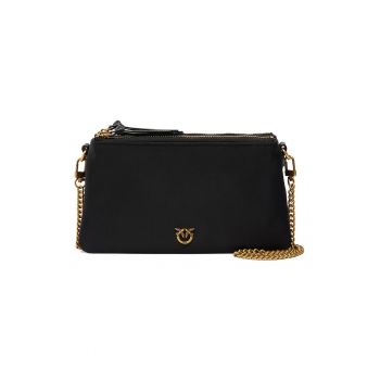 Geanta crossbody de piele cu bareta detasabila - Negru