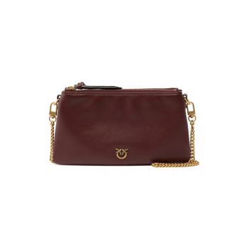 Geanta crossbody de piele cu doua compartimente Double Mini - Visiniu