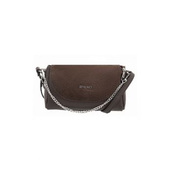 Geanta crossbody de piele cu logo - Maro inchis