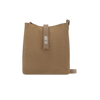 Geanta crossbody de piele si piele intoarsa - Maro