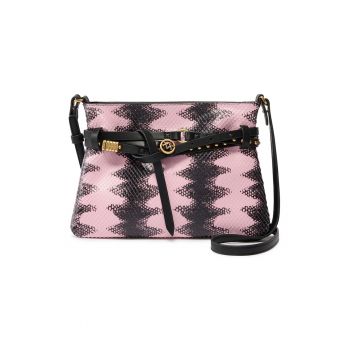 Geanta crossbody de piele Triplet Mini - Negru/Roz pastel