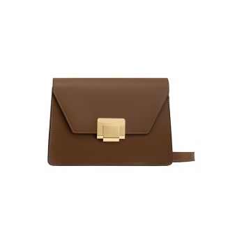 Geanta crossbody din piele cu bareta detasabila - Maro inchis