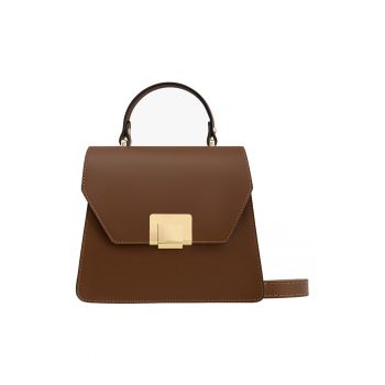Geanta crossbody din piele cu bareta detasabila - Maro inchis