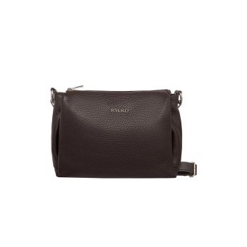 Geanta crossbody din piele cu bareta detasabila - Maro inchis