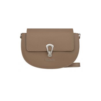 Geanta crossbody din piele cu bareta detasabila - Maro taupe