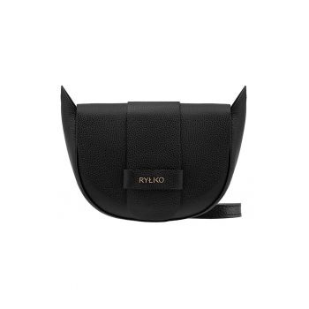 Geanta crossbody din piele cu bareta detasabila - Negru