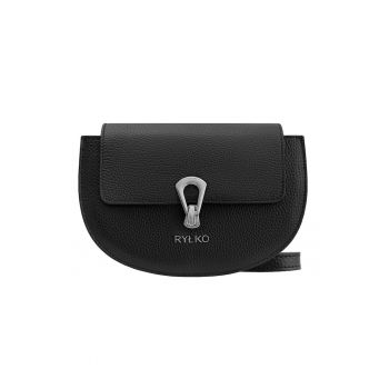 Geanta crossbody din piele cu bareta detasabila - Negru