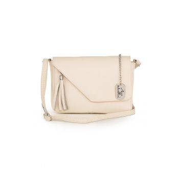 Geanta crossbody din piele cu clapa - Alb fildes