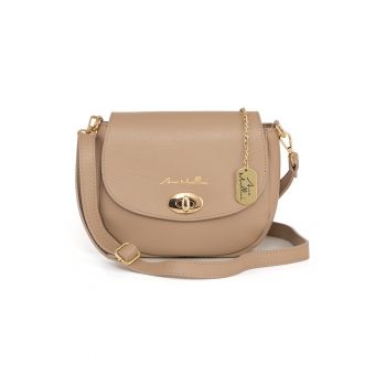 Geanta crossbody din piele cu clapa - Maro camel