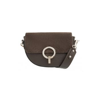 Geanta crossbody din piele cu clapa - Maro inchis