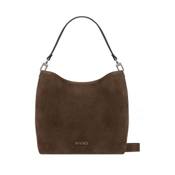Geanta crossbody din piele cu insertii din piele intoarsa - Maro