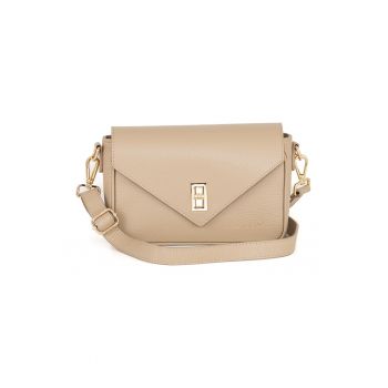 Geanta crossbody din piele cu sistem metalic - Maro camel
