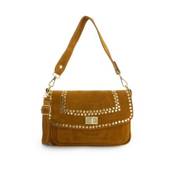 Geanta crossbody din piele intoarsa cu aplicatii metalice