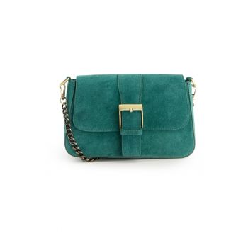 Geanta crossbody din piele intoarsa cu lant