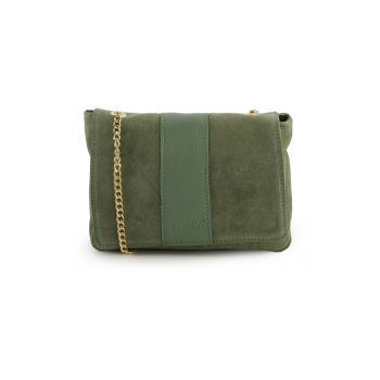 Geanta crossbody din piele intoarsa cu lant