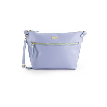 Geanta crossbody din piele naturala cu buzunar exterior cu fermoar