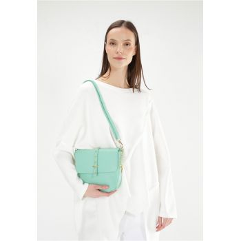 Geanta crossbody din piele naturala cu logo metalic detasabil