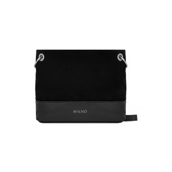 Geanta crossbody din piele si piele intoarsa cu detaliu logo - Negru