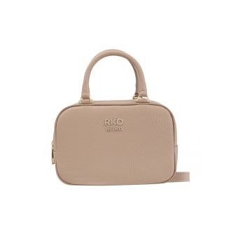Geanta din piele cu maner si bareta crossbody - Maro taupe deschis