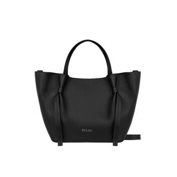 Geanta shopper din piele cu etui interior cu fermoar - Negru