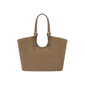 Geanta shopper din piele si piele intoarsa - Bej inchis