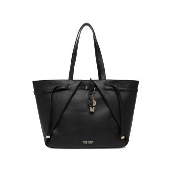 Geanta shopper -  neagra - One Size INTL - cu detalii din ciorchini si fundita detasabila
