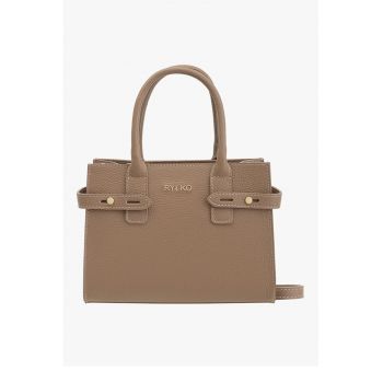 Geanta tote de piele cu bareta aditionala - Maro camel
