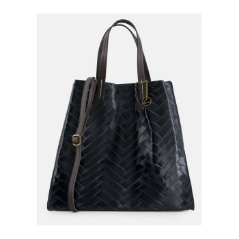 Geanta tote din piele naturala cu aspect impletit