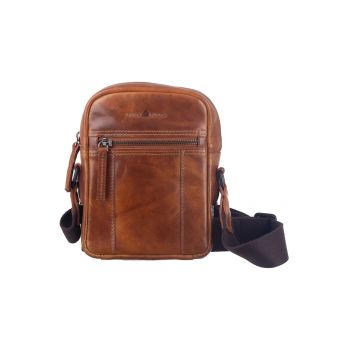Geanta umar barbati piele naturala coniac 17 x 20.5 x 5.5 cm - Newport -  Coniac