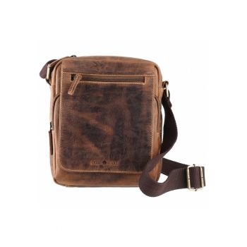 Geanta umar barbati piele naturala maro antichizat 21 x 25 cm - Vintage -  Maro antichizat