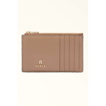 Portcart din piele cu fermoar Camelia - Maro camel
