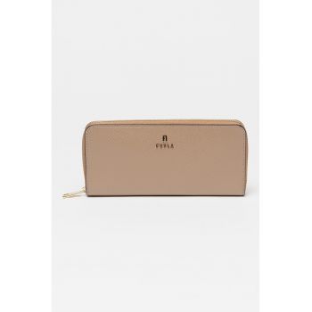 Portofel din piele cu fermoar Camelia - Maro camel