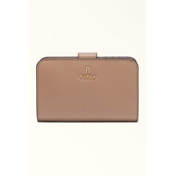 Portofel din piele cu logo Camelia - Maro camel