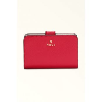 Portofel din piele cu logo Camelia - Rosu vermillion