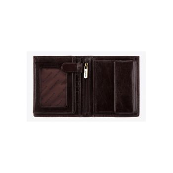 Portofel din piele naturala  model Da Vinci - maro - 11 locuri pentru carduri - 2 compartimente pentru bancnote