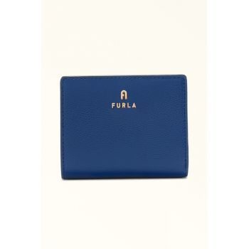Portofel mic de piele cu aplicatie logo metalica Camelia - Albastru inchis