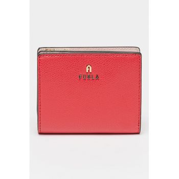 Portofel mic de piele cu aplicatie logo metalica Camelia - Coral/Rosu deschis