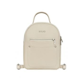 Rucsac din piele cu logo metalic - Bej
